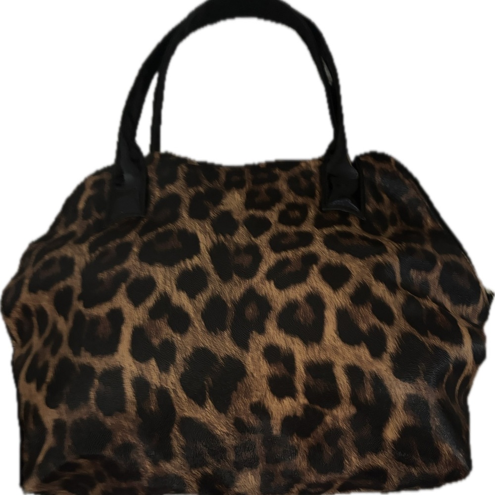Brown and Black Animal Print Tote with Textured Finish